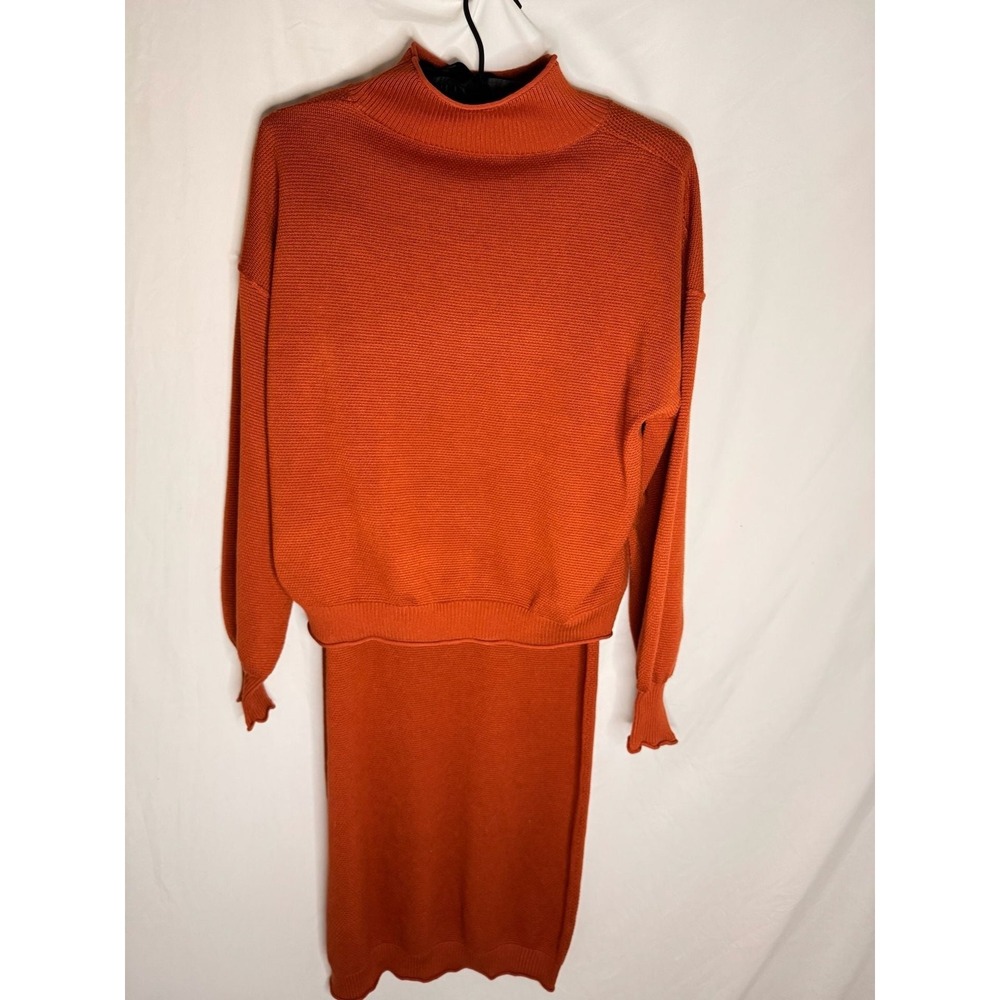Product Garment - 2‎ Piece Sweater Skirt Set Mock Neck Knit - Burnt Orange - L